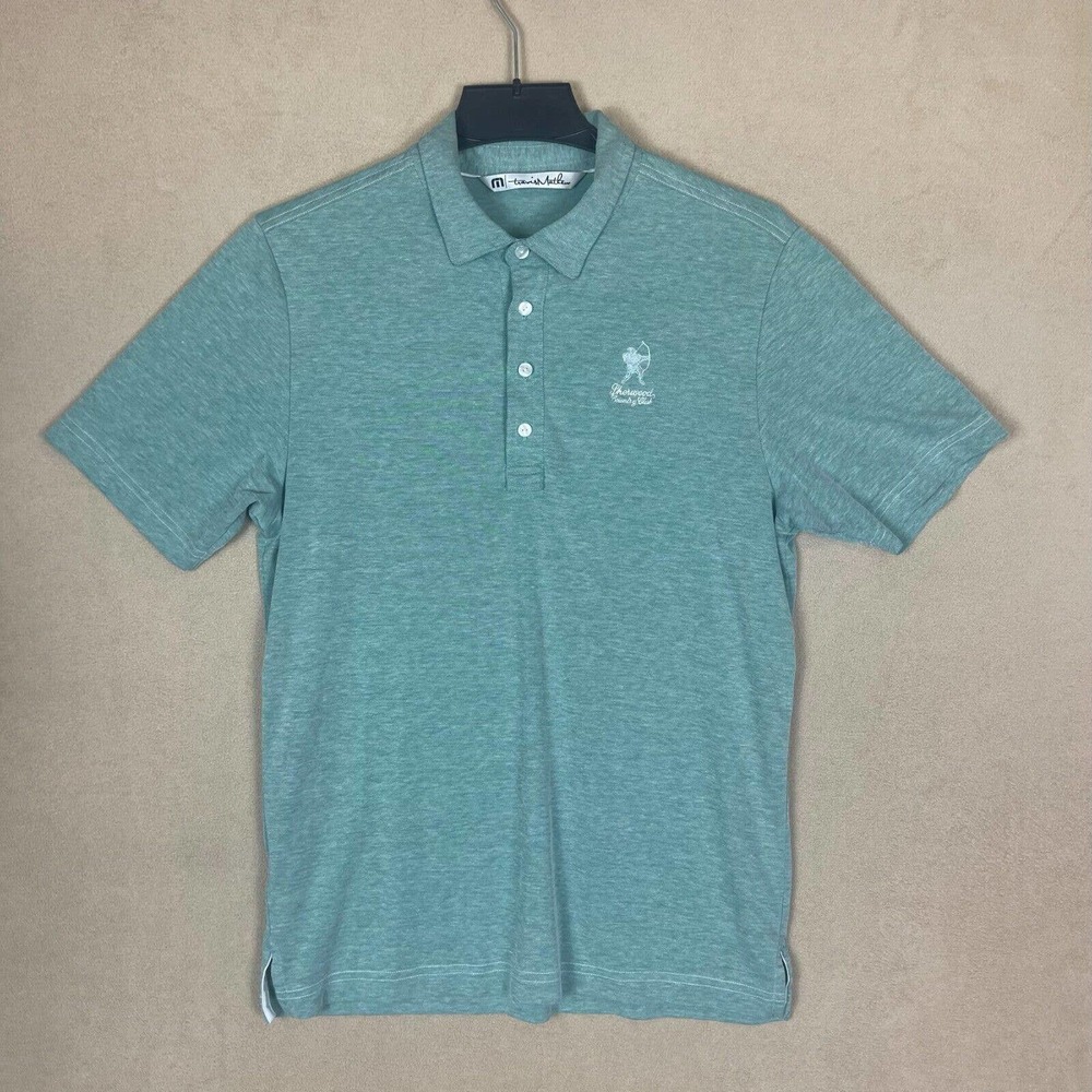Travis Mathew Golf Polo Shirt‎ Mens S Green Embroidered Logo On Chest Slit Hem